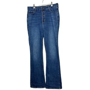 Old Navy Women's Lana Super High Rise Flare Jeans Blue Button Fly Size 14 Tall